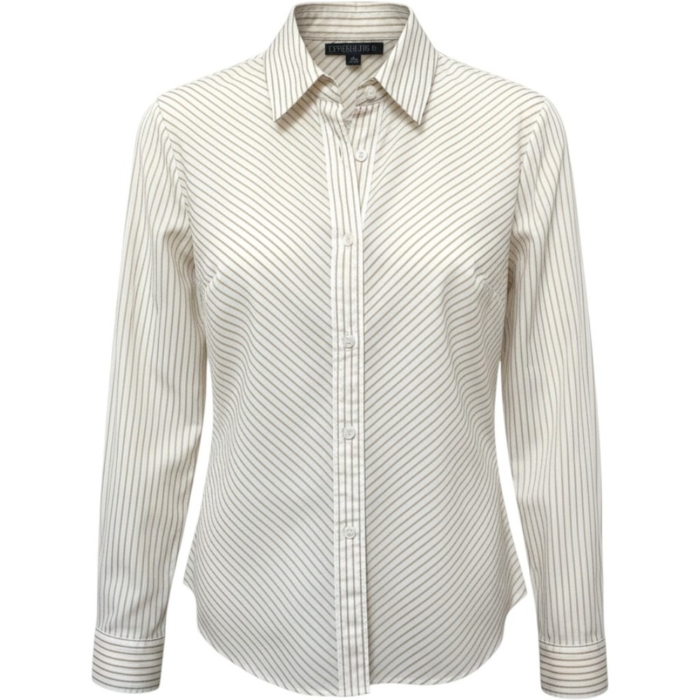 Lafayette 148 NY Preppy Old Money Striped Cotton Button Down Blouse White Size 8